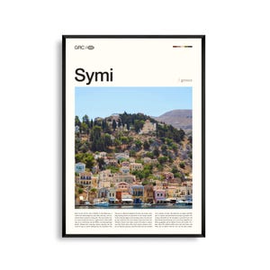 Impression Symi Grèce, art mural Symi, affiche Symi, photo Symi, port coloré, maisons néoclassiques, île de la mer Égée, décoration côtière
