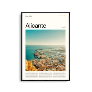 Eleganter Cardiganer Spanien Wandkunst, Küstenstadtansicht und Burg, Druck, Alcantara Poster, Malerische Costa Blanca Fotografie, Mediterranes Dekor