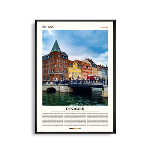 Art mural du Danemark, impression paysage nordique pittoresque et paysage urbain, affiche du Danemark, photographie de l'Europe côtière, décoration scandinave