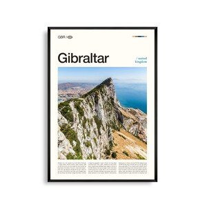 Art mural de Gibraltar, impression emblématique de paysage côtier et rocheux, affiche de Gibraltar, photographie pittoresque de la Méditerranée, déco Europe du Sud