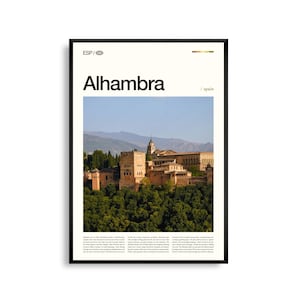 Art mural de l'Alhambra, Espagne, impression de palais et forteresse historique, affiche de l'Alhambra, photographie pittoresque de Grenade, décoration architecture mauresque
