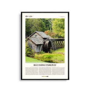 Impresión de Blue Ridge Parkway, Virginia, arte mural de carretera de montaña, póster de ruta panorámica, foto de paisaje de los Apalaches, decoración natural