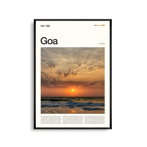 Art mural de Goa en Inde, impression paysage côtier et coucher de soleil, affiche de Goa, photographie pittoresque d'Asie du Sud, décoration d'intérieur tropicale