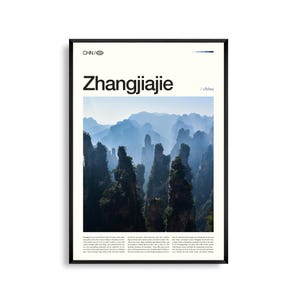 Arte mural de Zhangjiajie, China, impresión de paisaje de pilares de montaña, póster de Zhangjiajie, fotografía escénica de Hunan, decoración natural