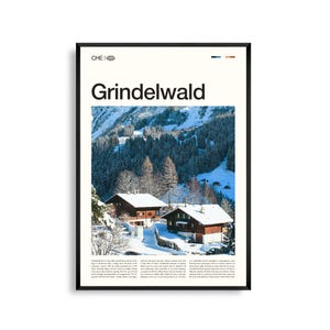 Arte mural de Grindelwald, Suiza, impresión de paisaje alpino, póster de Grindelwald, fotografía panorámica de montaña, decoración natural suiza