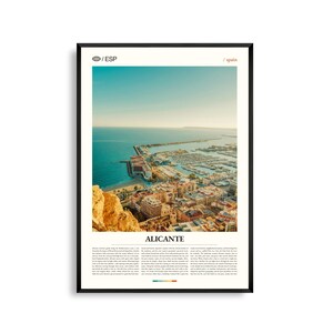 Eleganter Cardiganer Spanien Wandkunst, Küstenstadtansicht und Burg, Druck, Alcantara Poster, Malerische Costa Blanca Fotografie, Mediterranes Dekor