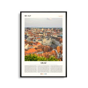 Graz Österreich Wand Kunst, Historische Altstadt und Schlossberg Druck, Graz Poster, Steiermark Fotografie, Südliches Österreich Dekor