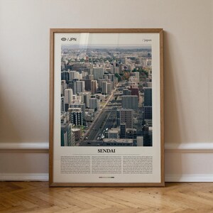 Arte mural de Sendai, Japón, impresión de paisajes urbanos y naturales, póster de Sendai, fotografía panorámica de la región de Tohoku, decoración del noreste de Japón
