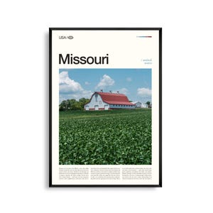 Arte mural de Misuri, impresión de paisaje panorámico del corazón de Missouri, póster de Misuri, fotografía de naturaleza y ciudad, decoración del Medio Oeste