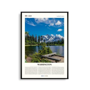 Impresión del estado de Washington, arte mural de Washington, póster de Washington, foto de paisaje montañoso, decoración natural, arte del noroeste del Pacífico