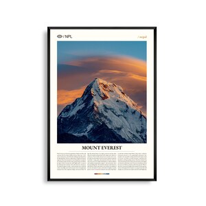 Arte mural del Monte Everest, Impresión de un majestuoso paisaje del Himalaya, Póster del Everest, Fotografía panorámica de montaña, Decoración natural