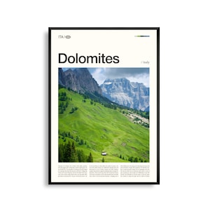 Arte mural de los Dolomitas, Italia, impresión de paisaje alpino, póster de los Dolomitas, fotografía panorámica del norte de Italia, decoración natural