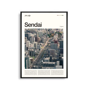 Arte mural de Sendai, Japón, impresión de paisajes urbanos y naturales, póster de Sendai, fotografía panorámica de la región de Tohoku, decoración del noreste de Japón