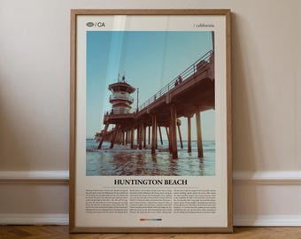 Impresión fotográfica del muelle de Huntington Beach, arte mural costero de California