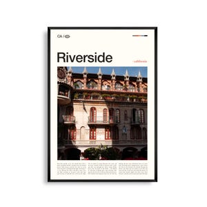 Impresión de Riverside California, arte mural de Riverside, póster de Riverside, fotografía de Riverside, hotel Mission Inn, Mount Rubidoux, jardín botánico UC Riverside