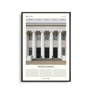 Arte mural de Montgomery, Alabama, impresión de paisaje urbano histórico, póster de Montgomery, fotografía escénica del sur, decoración de Heart of Dixie