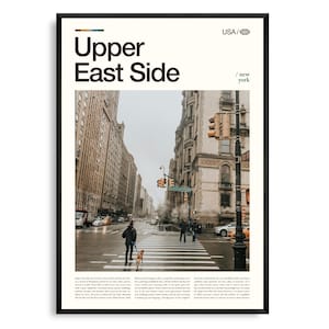 Art mural de l'Upper East Side à New York, impression élégante de paysage urbain, affiche de l'Upper East Side, photographie pittoresque de Manhattan, quartier classique de New York