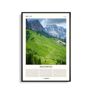 Arte mural de los Dolomitas, Italia, impresión de paisaje alpino, póster de los Dolomitas, fotografía panorámica del norte de Italia, decoración natural