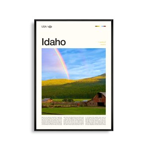 Arte mural de Idaho, impresión de paisajes de montaña y naturaleza, póster de Idaho, fotografía de naturaleza escénica, decoración del noroeste del Pacífico