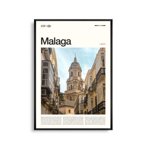 Malaga Spanien Wandkunst, Küstenstadt und Historische Architektur Poster, Malaga Poster, Andalusien Fotografie, Mediterran Dekor