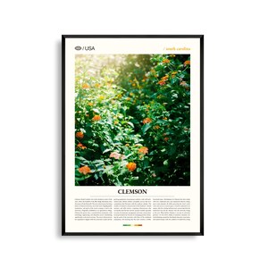Arte mural de Clemson, Carolina del Sur, impresión de paisaje escénico, póster de Clemson, fotografía de naturaleza en las laderas, decoración del norte de Carolina del Sur