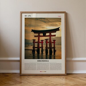 Arte mural de Hiroshima, Japón, impresión de paisaje urbano histórico y monumento a la paz, póster de Hiroshima, fotografía panorámica de Asia Oriental, decoración urbana