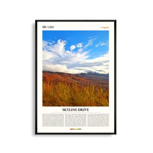 Impresión de Skyline Drive, Virginia, arte mural con horizonte, póster de las Montañas Blue Ridge, foto de carretera escénica, decoración natural, paisaje de los Apalaches