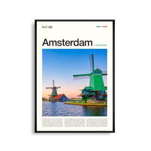 Art mural Amsterdam Pays-Bas, impression paysage urbain du canal historique, affiche d'Amsterdam, photographie d'architecture européenne pittoresque, voyage aux Pays-Bas