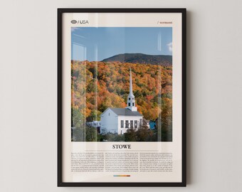 Stowe Vermont Print, Autumn Foliage Landscape, New England Wall Art
