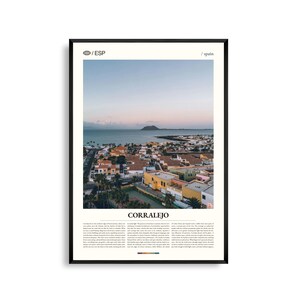 Arte mural de Corralejo, España, impresión de paisaje de dunas costeras, póster de Corralejo, fotografía panorámica de Fuerteventura, decoración de las Islas Canarias