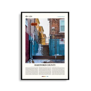 Arte mural del condado de Hartford, Connecticut, impresión de paisaje panorámico de Nueva Inglaterra, póster del condado de Hartford, fotografía de la ciudad histórica y el campo