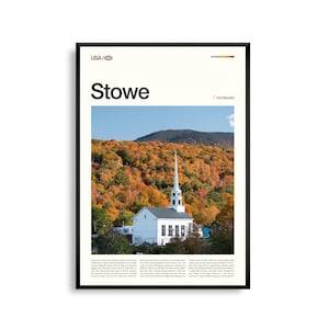 Impression Stowe Vermont, art mural Stowe, affiche Stowe, photo de ville dans la montagne, paysage de la Nouvelle-Angleterre, décor feuillage automne