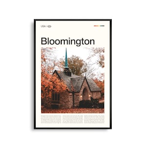 Impresión de Bloomington, Indiana, Arte mural de Bloomington, Póster de Bloomington, Foto de Bloomington, Decoración de la plaza del juzgado, Arte del centro histórico