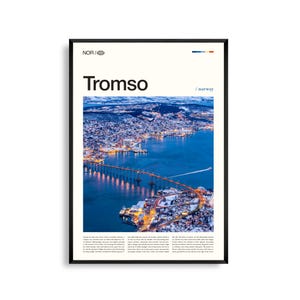 Tromso Print Norwegen, Tromsø, Wandbild, Tromsø Poster, Tromsø Foto, Nordlicht, Eismeerlandschaft, Fjorde, Nordlichter
