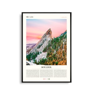 Impresión de Boulder, Colorado, Arte mural de Boulder, Póster de Boulder, Foto de paisaje de Flatirons, Decoración de pueblo de montaña, Arte natural
