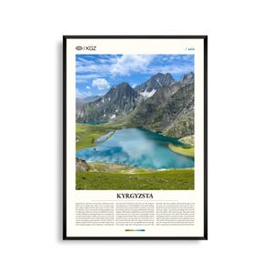 Arte mural de Kirguistán, impresión de paisaje de montaña y lago, póster de Kirguistán, fotografía panorámica de Asia Central, decoración de naturaleza nómada