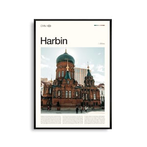 Harbin China Wand Kunst, Winter Stadtansicht und Eis Festival Druck, Harbin Poster, Malerische Nordost Asien Fotografie, Urban Decor
