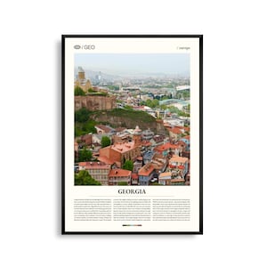 Arte murale della Georgia, stampa di paesaggi montani e villaggi storici, poster della Georgia, fotografia panoramica del Caucaso, decorazioni dell'Europa orientale