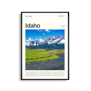 Arte mural de Idaho, impresión de paisajes de montaña y naturaleza, póster de Idaho, fotografía de naturaleza escénica, decoración del noroeste del Pacífico