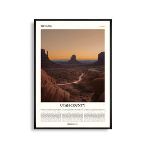 Impresión del condado de Utah, arte mural de Utah, póster del condado de Utah, foto de paisaje montañoso, decoración desértica, arte natural escénico del suroeste