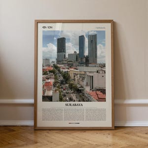 Arte mural de Surabaya, Indonesia, impresión de horizonte urbano y ciudad costera, póster de Surabaya, fotografía panorámica de Java Oriental, decoración del Sudeste Asiático