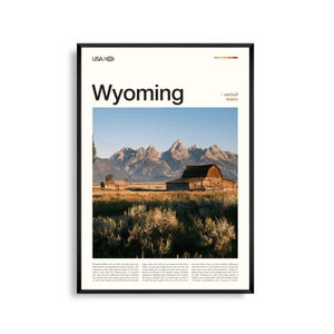 Impression du Wyoming, oeuvre d'art murale du Wyoming, affiche du Wyoming, photo du Wyoming, paysage occidental, Grand Tetons, plaines ouvertes, décoration rustique