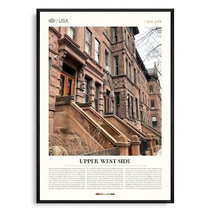 Art mural de l'Upper West Side New York, impression paysage urbain classique, affiche de l'Upper West Side, photographie pittoresque de Manhattan, quartier emblématique de New York