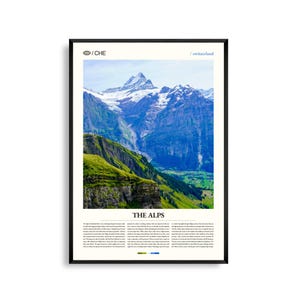 De Alpen afdrukken Europa, Alpen muurkunst, Alpenposter, Alpenfoto, besneeuwde bergtoppen, bergvalleien, schilderachtig landschap, decor natuur