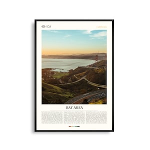 Stampa Bay Area California, Arte murale Bay Area, Poster Bay Area, Foto Bay Area, Golden Gate Bridge, Isola di Alcatraz, Muir Woods, Lombard
