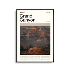 Arte mural del Gran Cañón, Arizona, impresión de paisaje del cañón desértico, póster del Gran Cañón, fotografía panorámica del parque nacional, decoración natural del suroeste