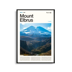 Arte mural del Monte Elbrús (Rusia), impresión fotográfica de paisajes montañosos del Cáucaso, póster del Monte Elbrús, decoración de paisajes naturales, ilustraciones de viajes
