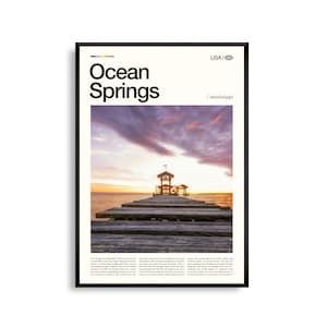 Impression d'Ocean Springs Mississippi, art mural Ocean Springs, affiche de la ville côtière, photo de la côte du golfe, déco bord de mer sud