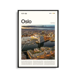 Arte mural de Oslo, Noruega, impresión fotográfica de paisaje urbano nórdico y fiordos, póster de Oslo, decoración urbana escénica, obra de arte de viajes escandinavos