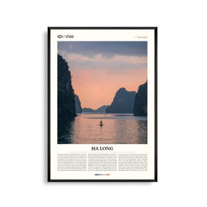 Arte murale della baia di Ha Long, Vietnam, stampa di paesaggi marini al tramonto e rocce calcaree carsiche, poster della baia di Ha Long, fotografia panoramica del sud-est asiatico